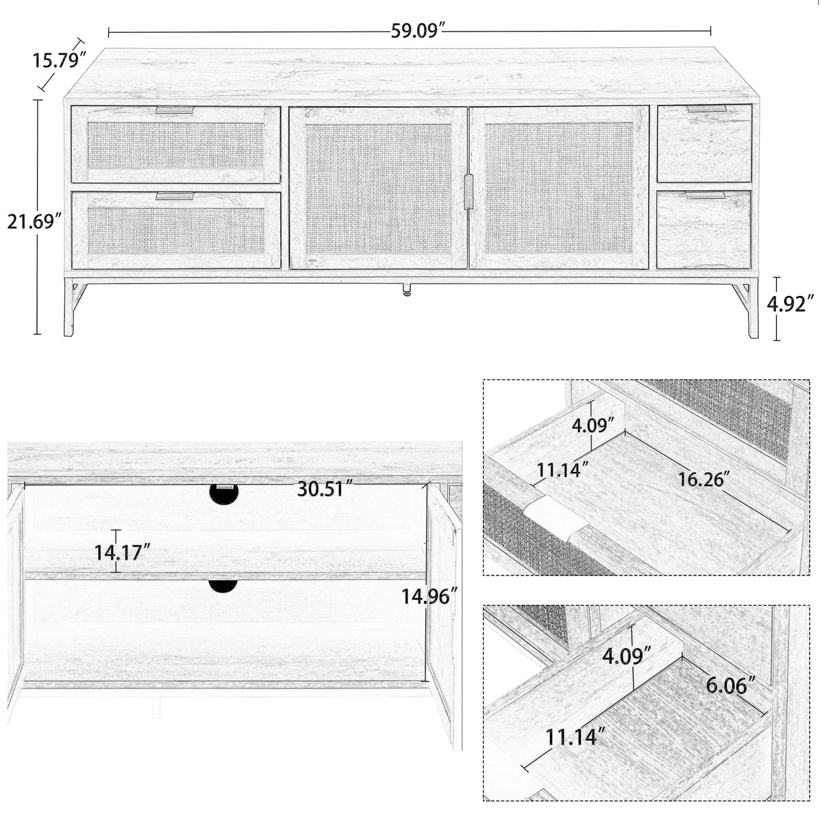 Boho Media Console with Adjustable Shelves Y7053