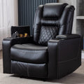 Black Leather Electric Power Recliner Chair with USB Ports and Cup Holders H32164