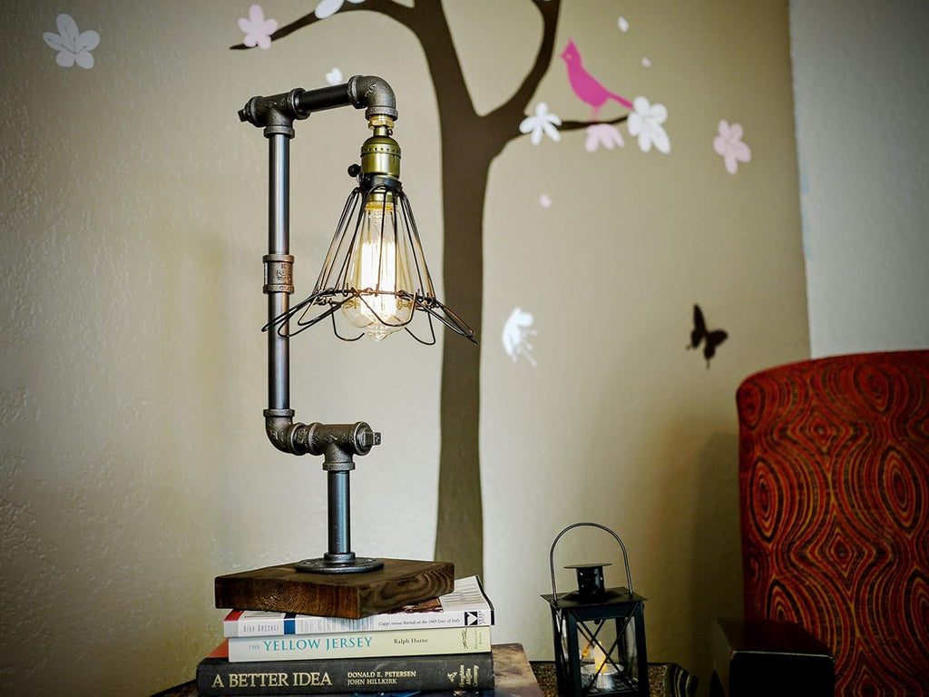 Pack of 2 Steampunk Table Lamp with Wood Base Iron Retro Lighting T187530