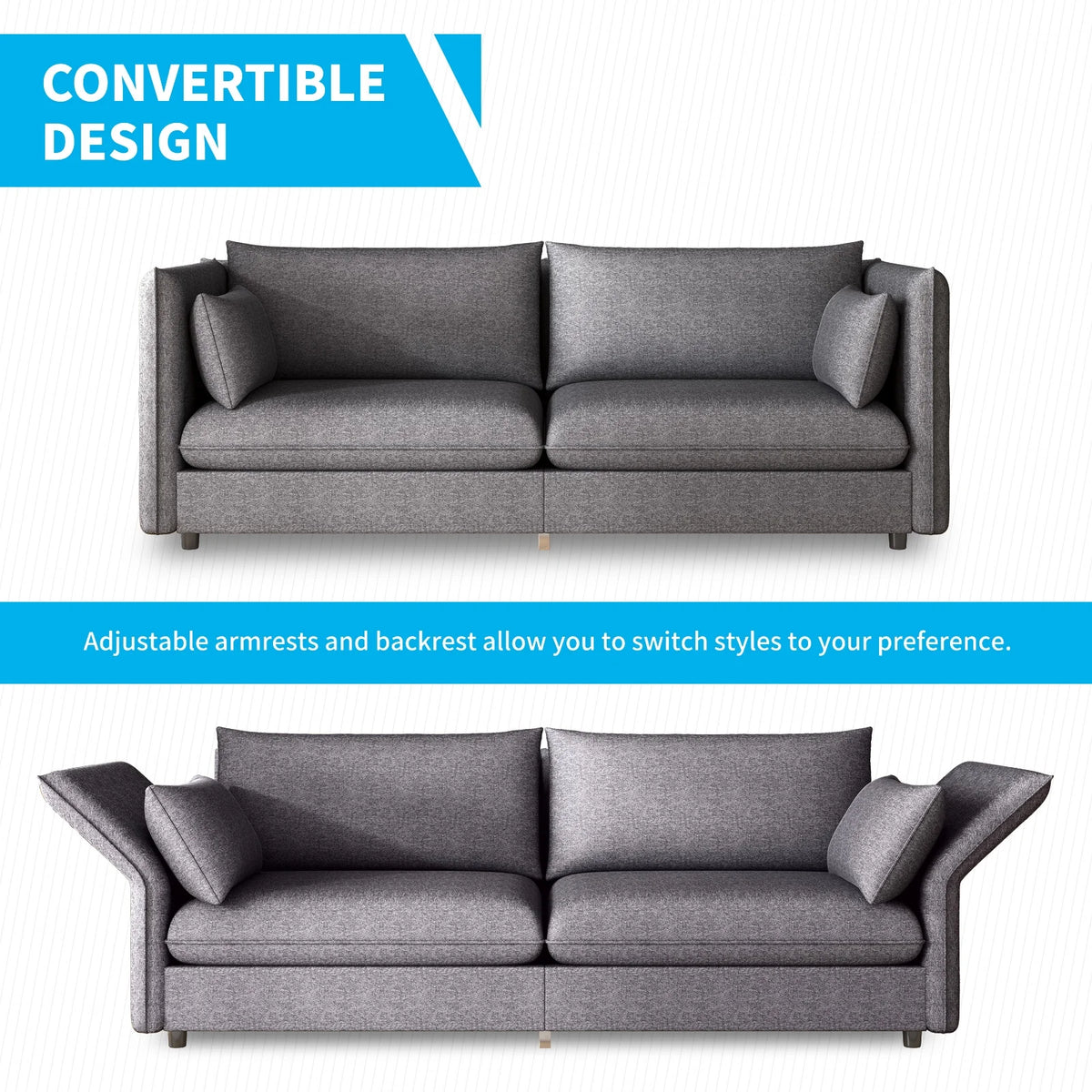2 Pieces Linen Fleece Upholstered Sofa and Loveseat Set Dark Grey K7055