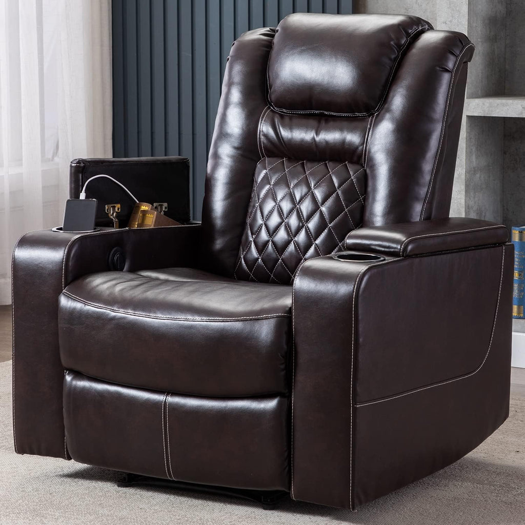 Black Leather Electric Power Recliner Chair with USB Ports and Cup Holders H32164