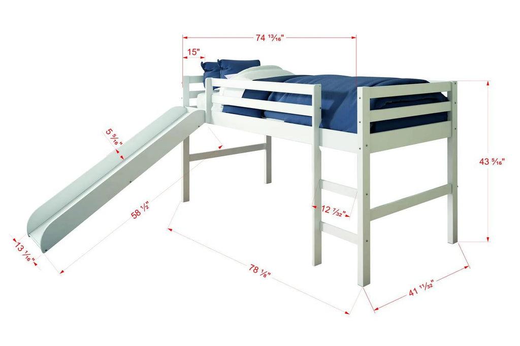 White Twin Loft Tent Bed with Slide O7792
