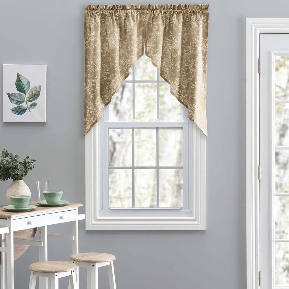 Tan Leaf Pattern Tailored Swags 56"x36" Q680