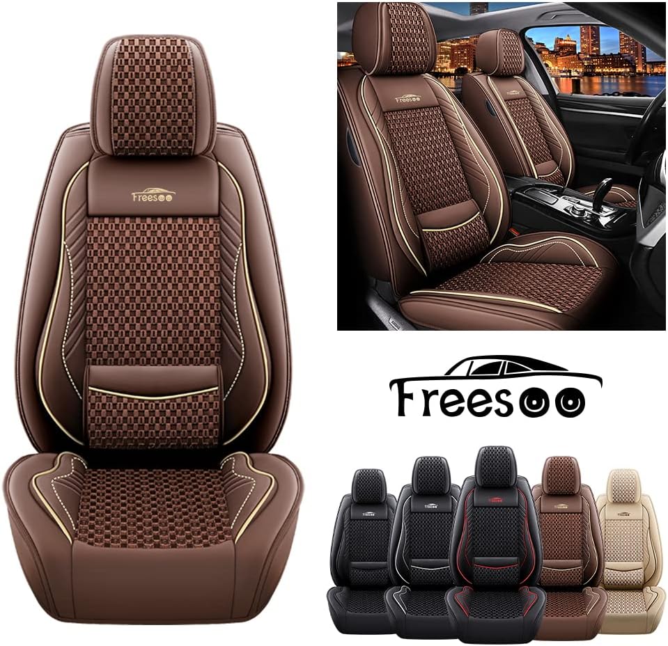 Beige 9 Leather Car Seat Covers Full Set Z762562