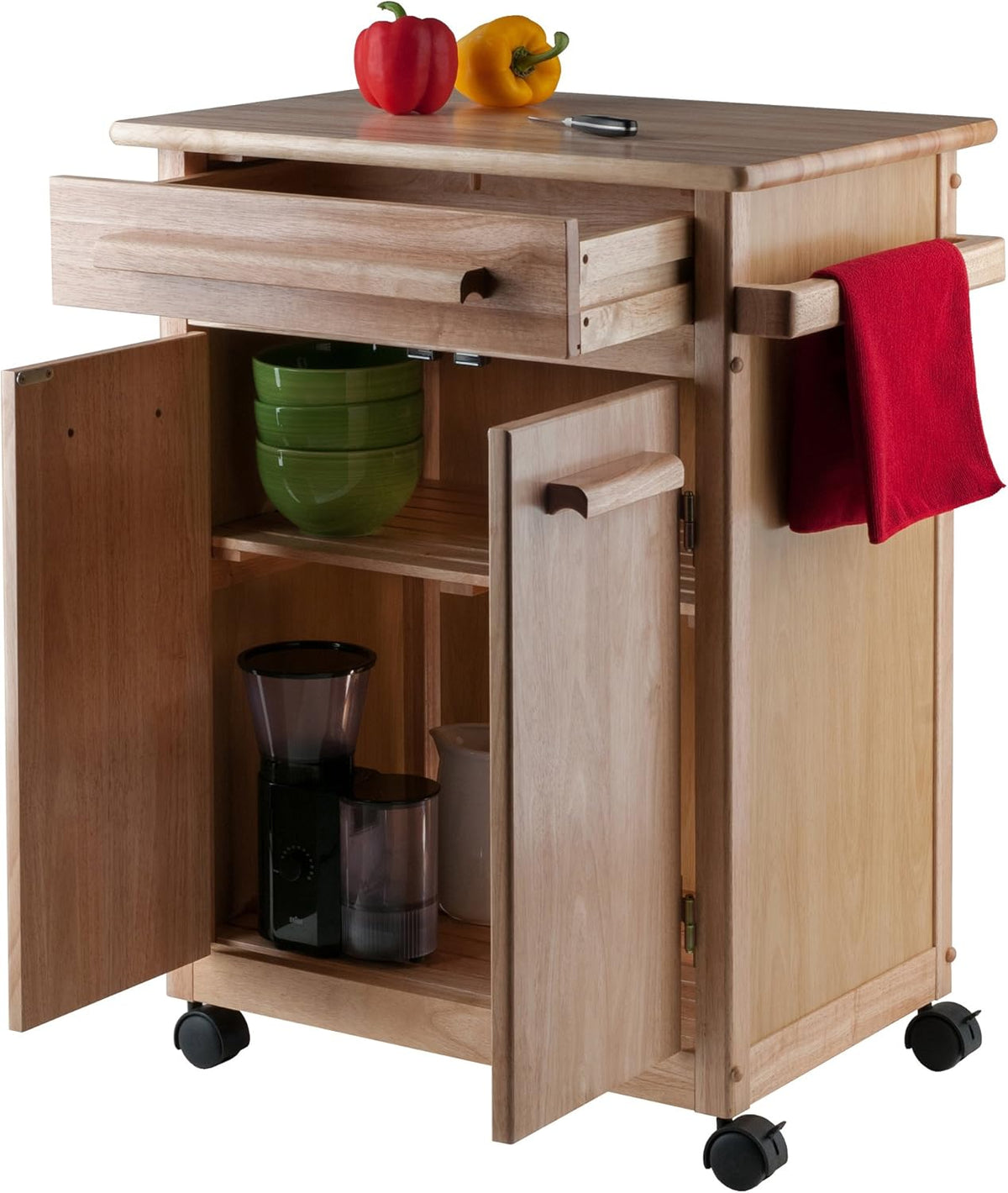 Natural Wood Single Drawer Kitchen Cabinet Storage Cart Q838