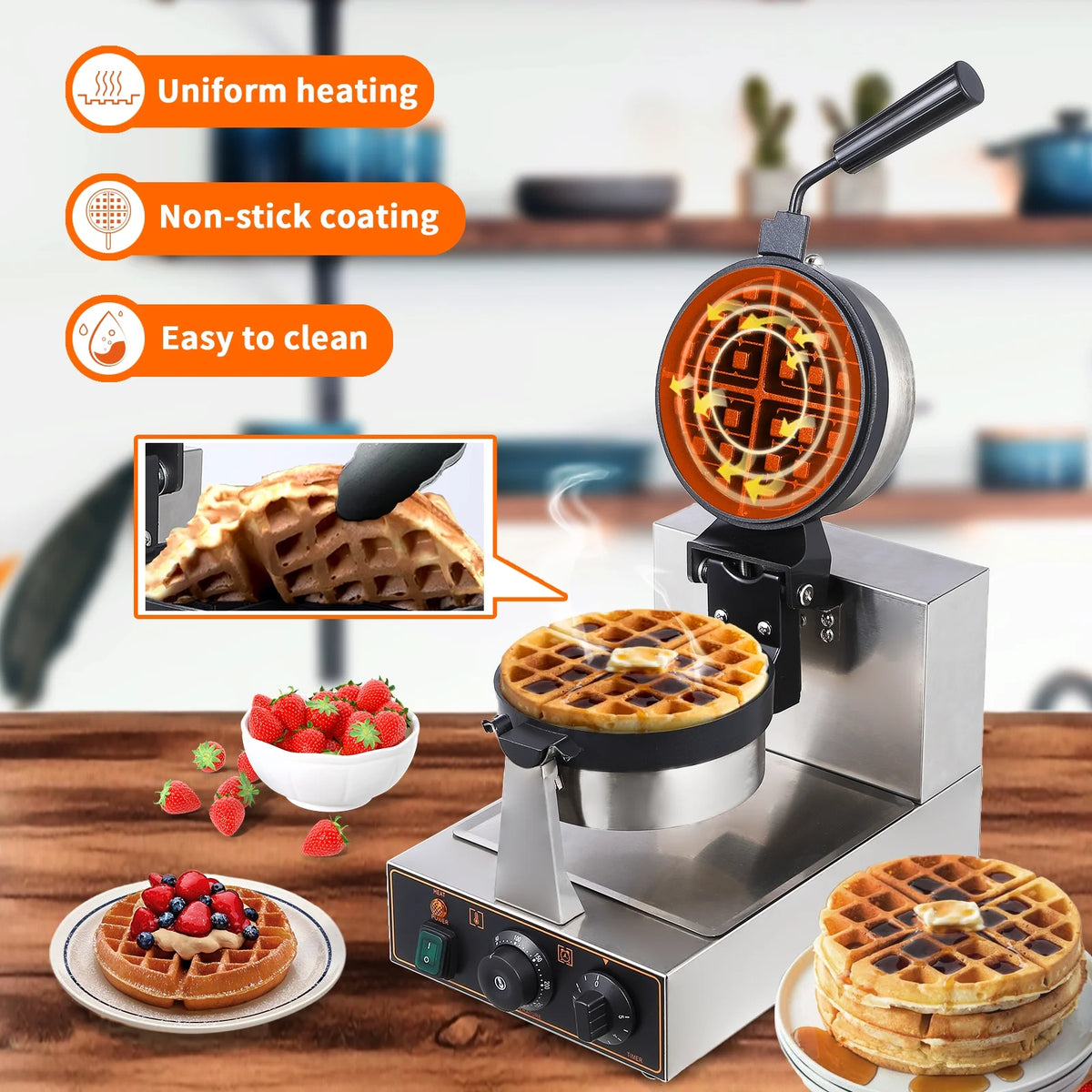 1200w Non-Stick Waffle Maker with Detachable Drip Tray P635