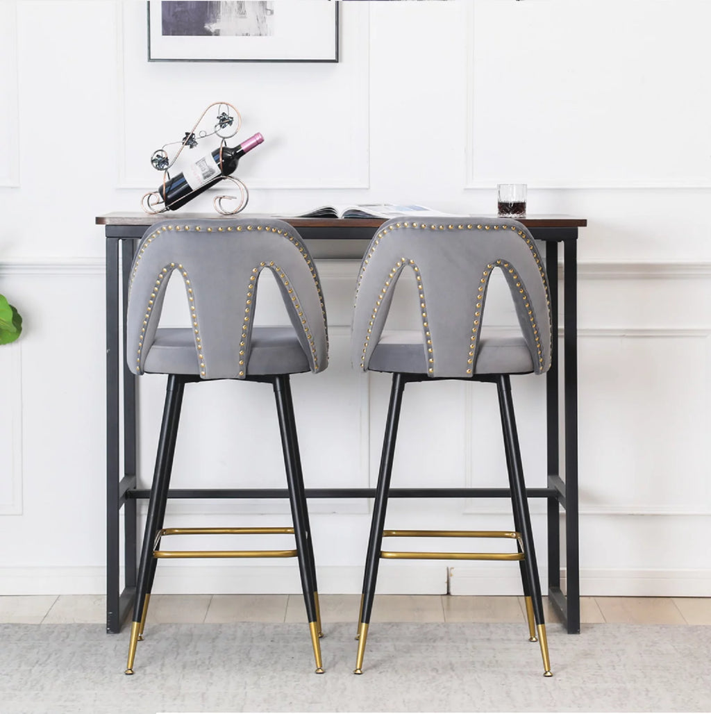 Velvet Upholstered Bar Stools with Back 30 inch Seat Height Set of 4 I643