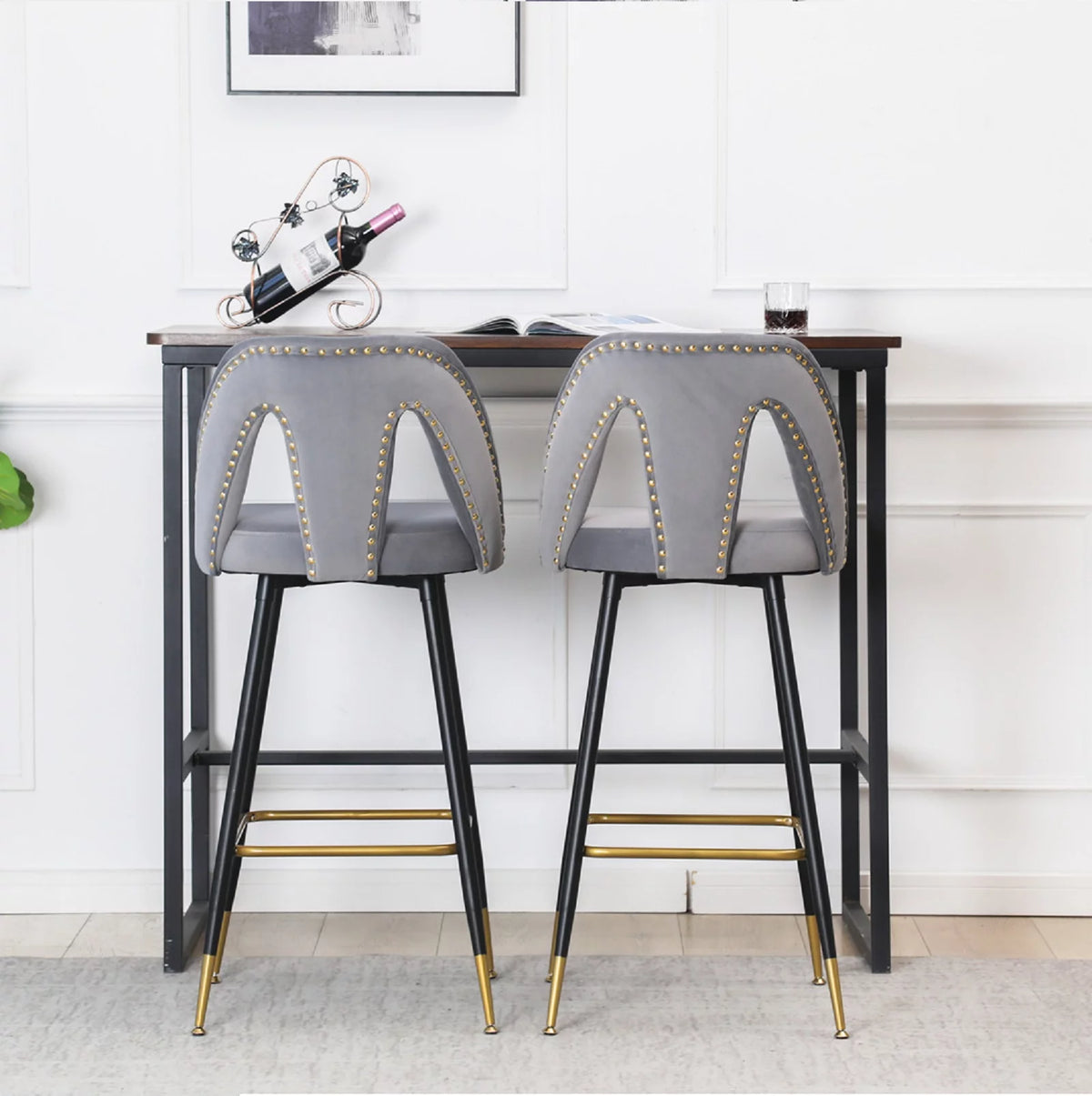 Velvet Upholstered Bar Stools with Back 30 inch Seat Height Set of 4 I643