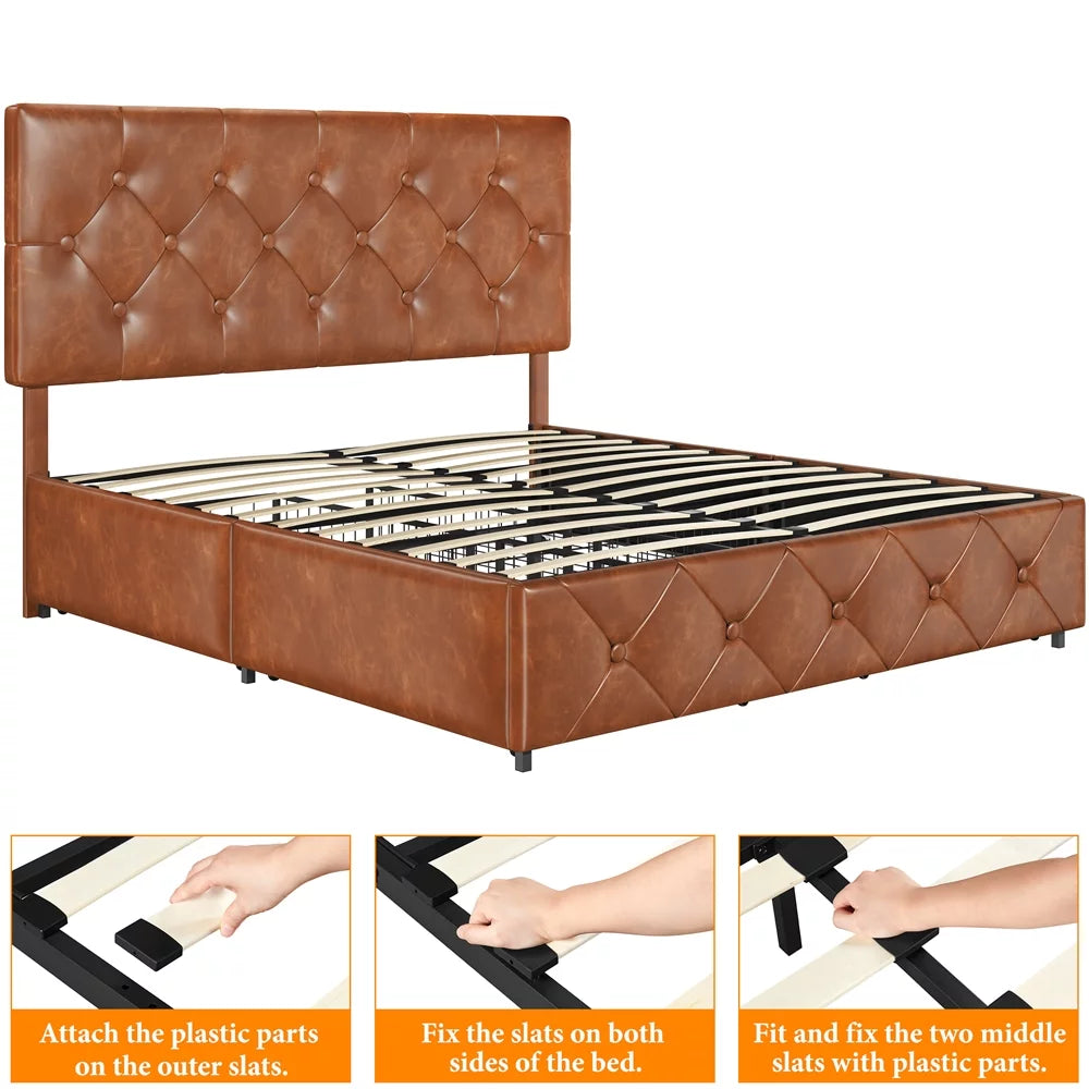 Black Queen Upholstered Platform Bed with Storage W88321