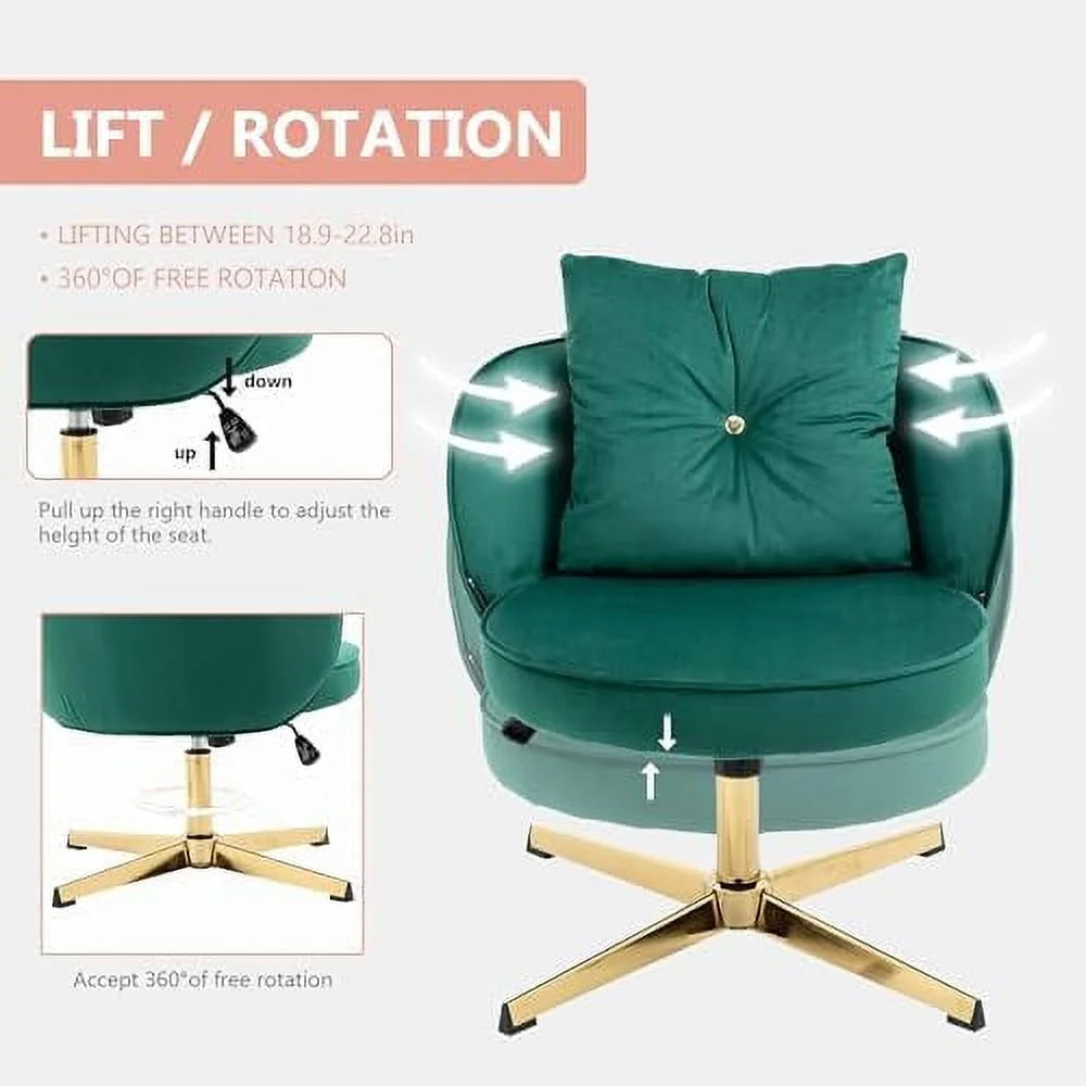Swivel Office Desk Chair no Wheels Adjustable Computer Chair Beige R34608