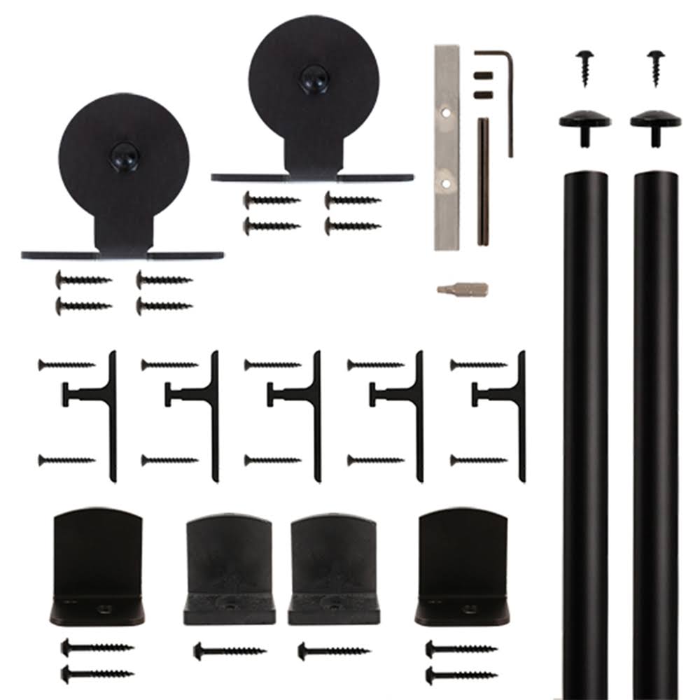 Black Top-Mount Rolling Barn Door Hardware Kit with 6-ft. Rail U465157