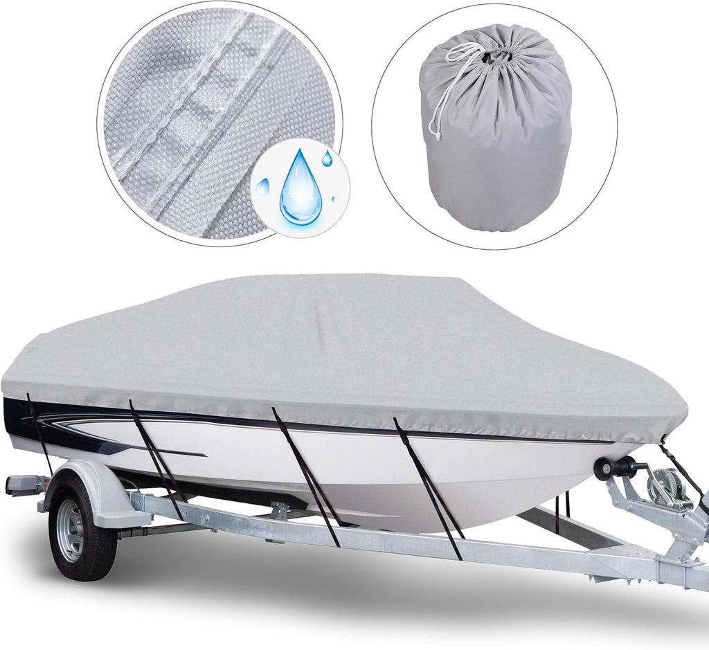 Waterproof Trailerable Boat Cover, Fits 17-19 ft V-Hull Tri-Hull Runabouts B44562