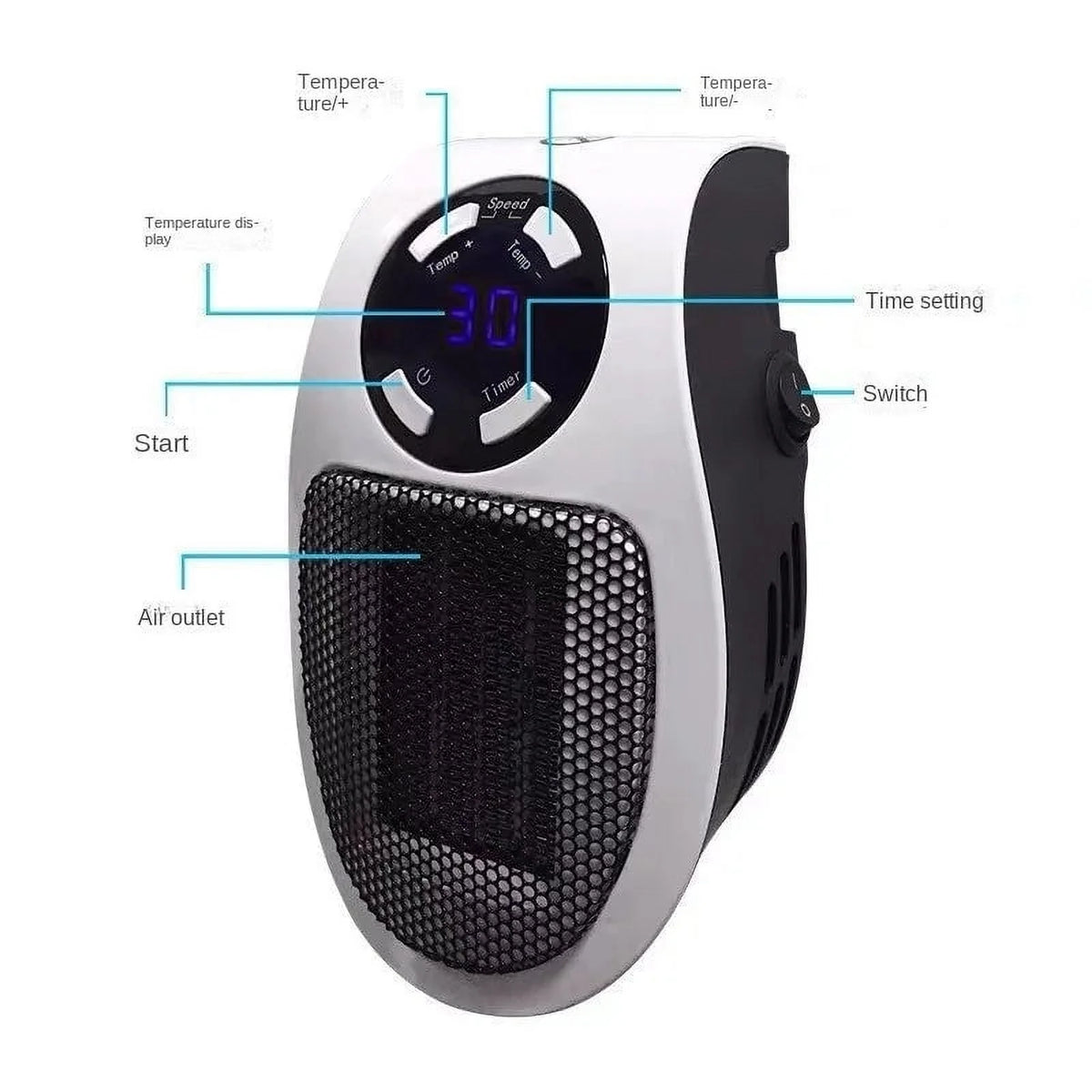 500W Mini Plug-in Wall Heater With Digital Timer S214835