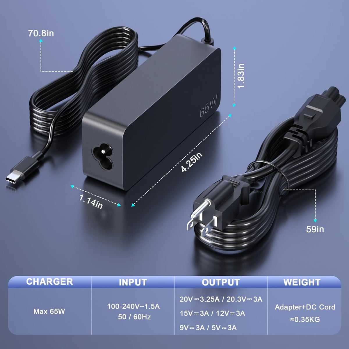 65W USB C Laptop Charger Power Supply C764