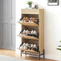 Rattan Shoe Storage Cabinet with 3 Flip Doors, 1 Drawer, and Adjustable 3-Tier Shelves L1130