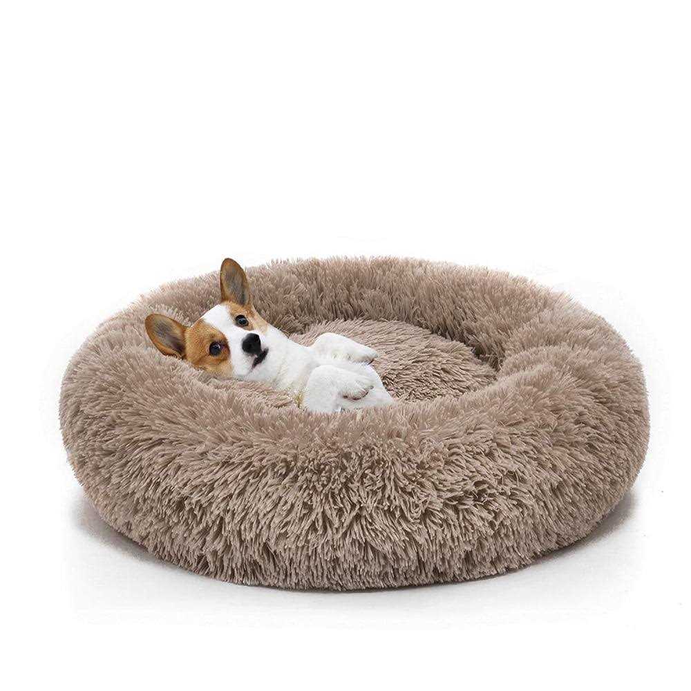 Round Plush Donut Pet Bed Warm Fur Cuddler Cushion Y311815