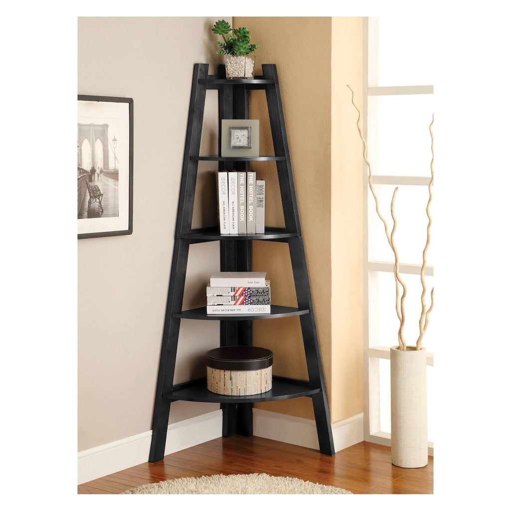 Black 5 Shelf Corner Bookcase L747