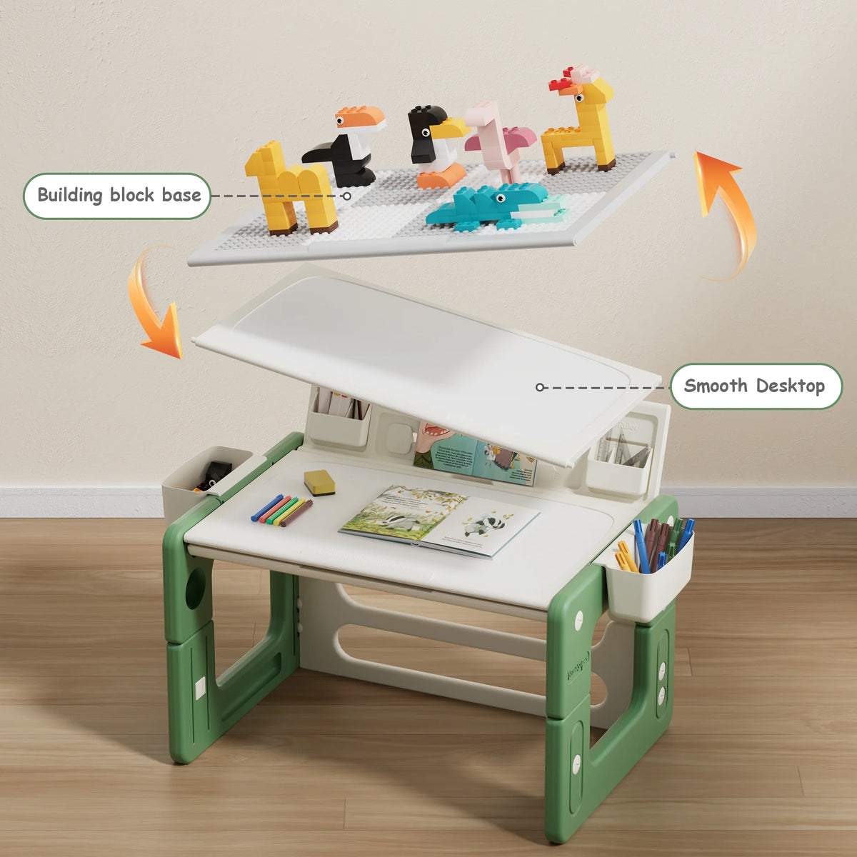 Green 3 in 1 Kids Table and Chair Set with Storage E50729