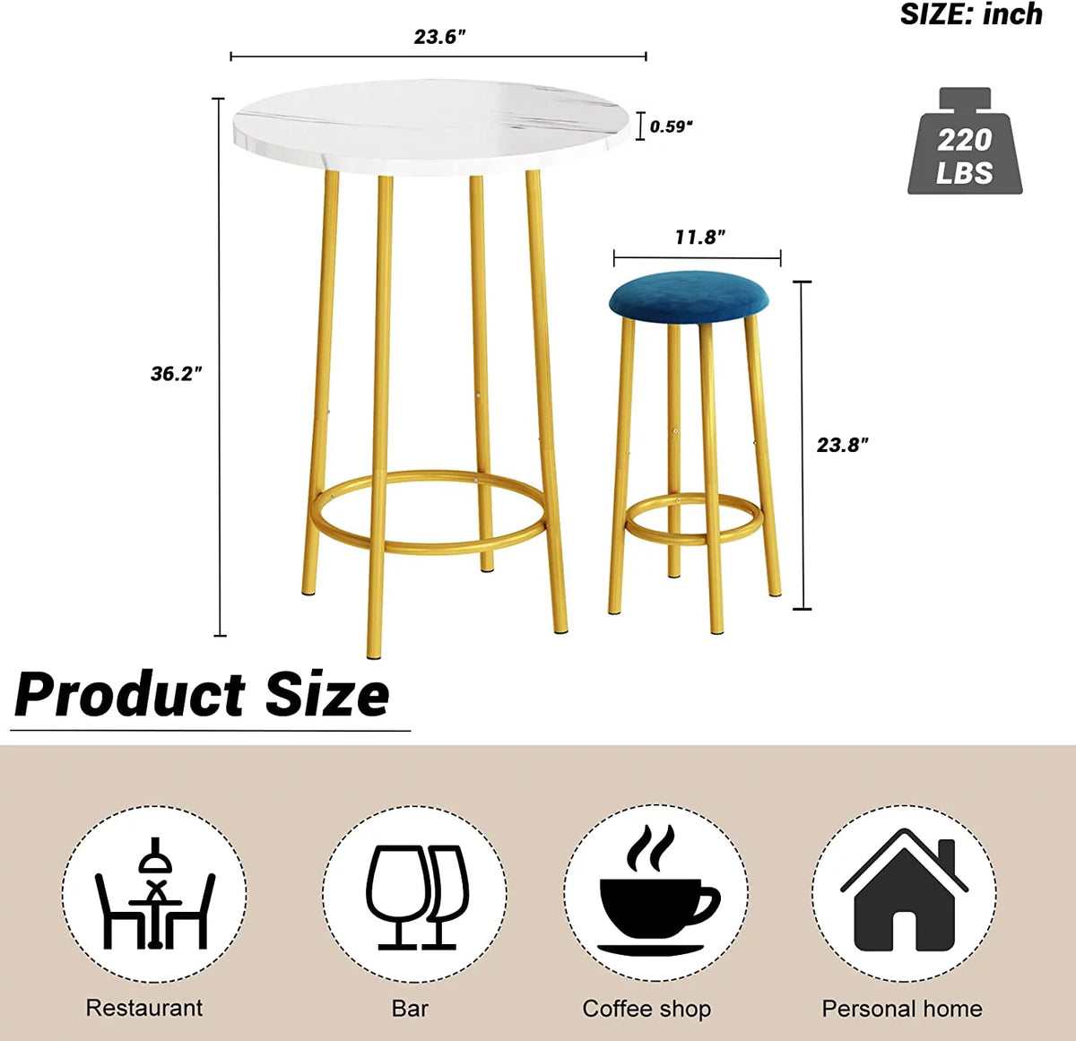 3 Pieces Round Faux Marble Bar Table and Chairs Set B41609