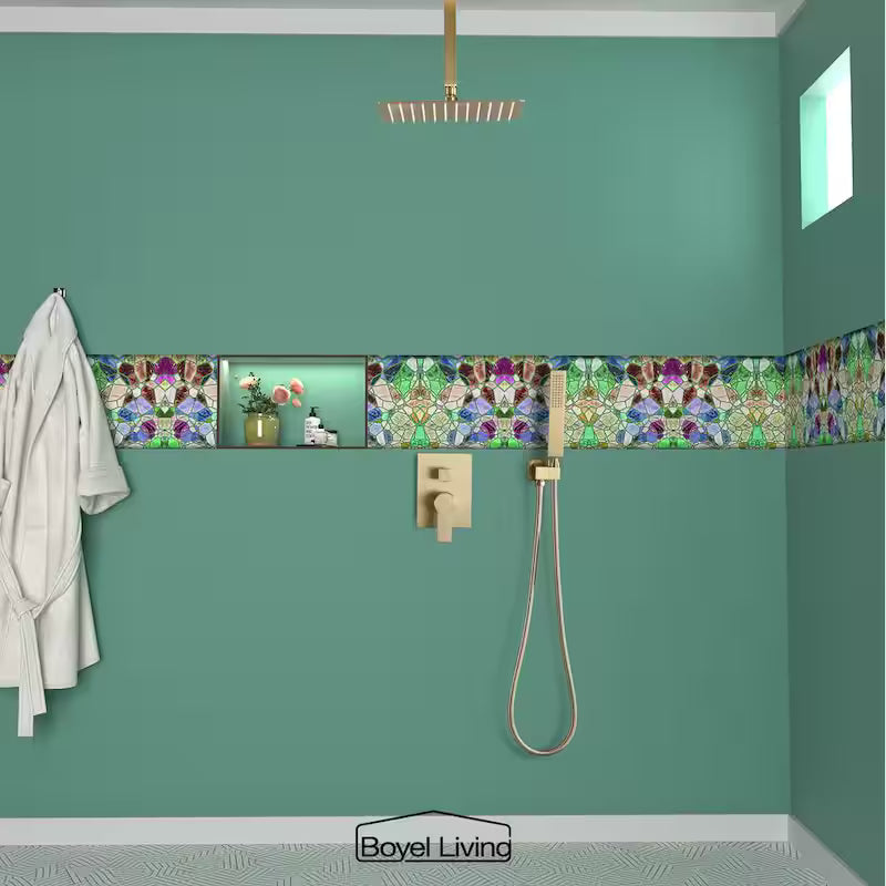 12 in. Ceiling Mount Dual Shower Heads with Pressure Balance Valve in Brushed Gold C152