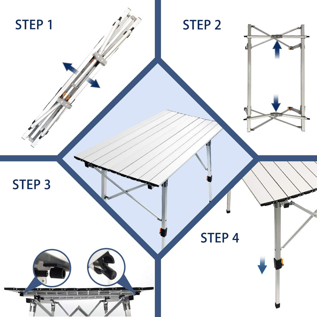 Outdoor Folding Portable Camping Table with Adjustable Legs Roll Up Table Top Mesh Layer S250