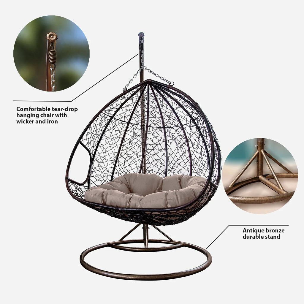 Gray Wicker Patio Swing Chair with Cushion Mat G375290
