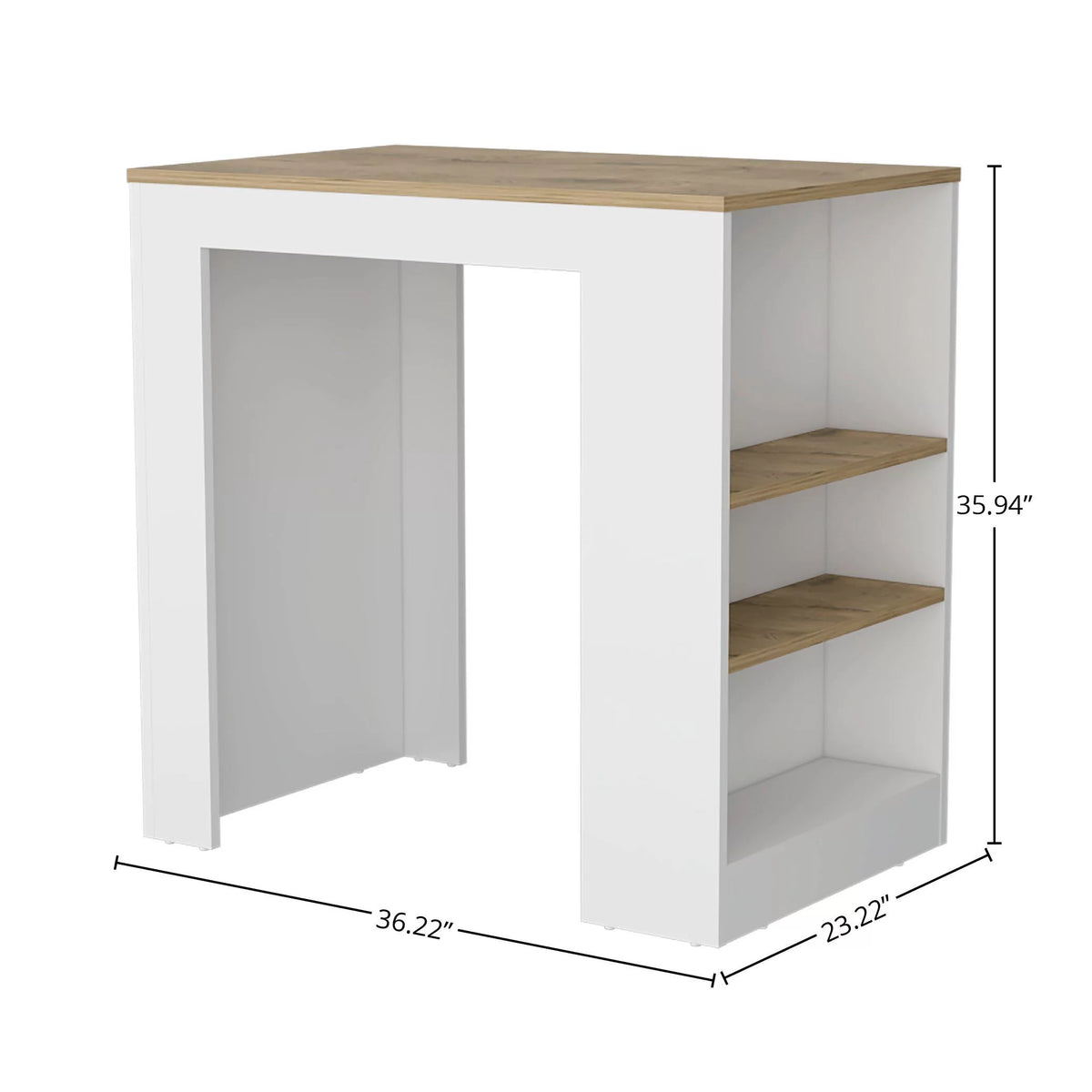 White Kitchen Island Bar Table with 3-Side Shelves Q810