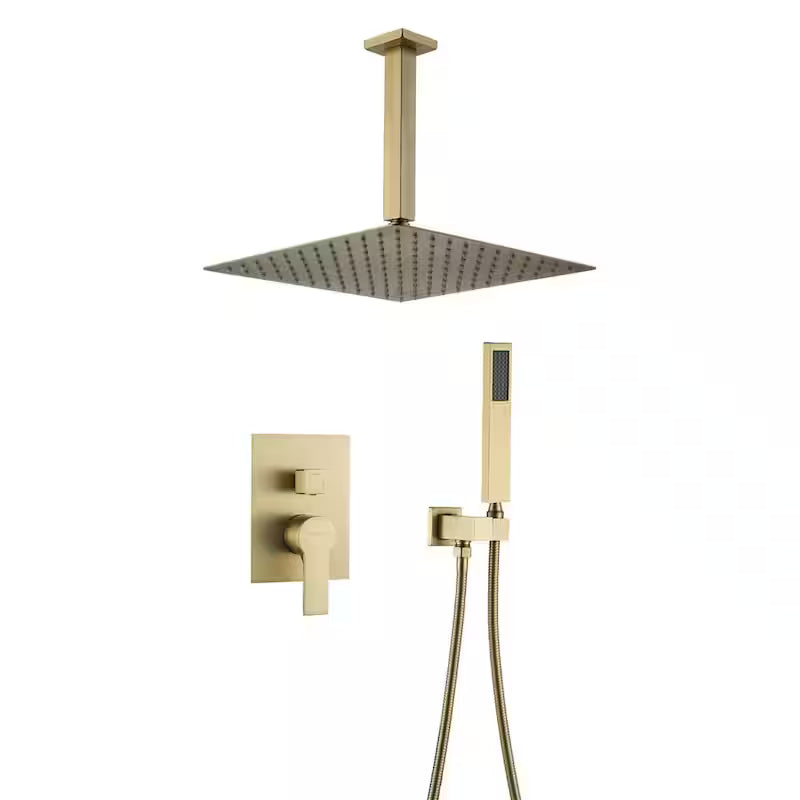 12 in. Ceiling Mount Dual Shower Heads with Pressure Balance Valve in Brushed Gold C152