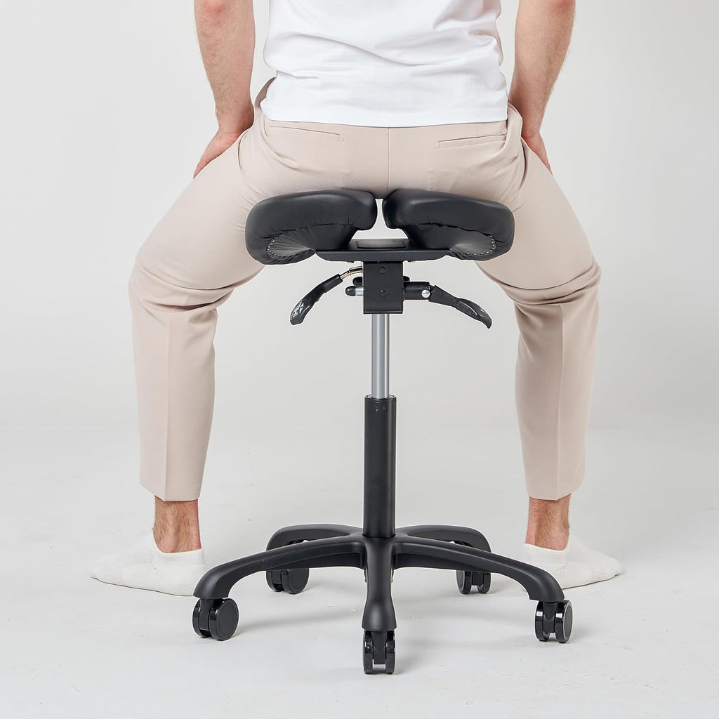 Black Ergonomic Saddle Stool with Aluminum Base C6035