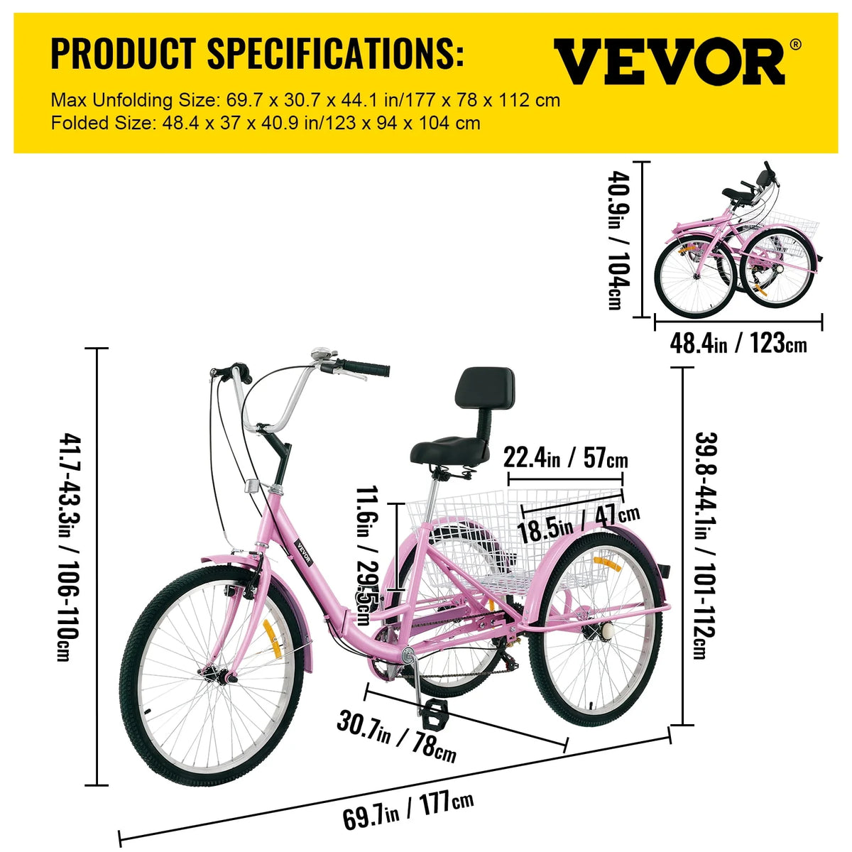 Foldable 7-Speed Adult Tricycle with Basket R21547