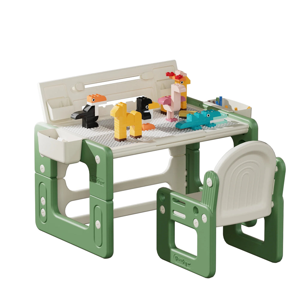 Green 3 in 1 Kids Table and Chair Set with Storage E50729