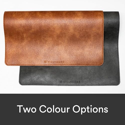 Distressed Faux Vegan Leather Desk Mat, Black/Grey, 12" x 36" P21204