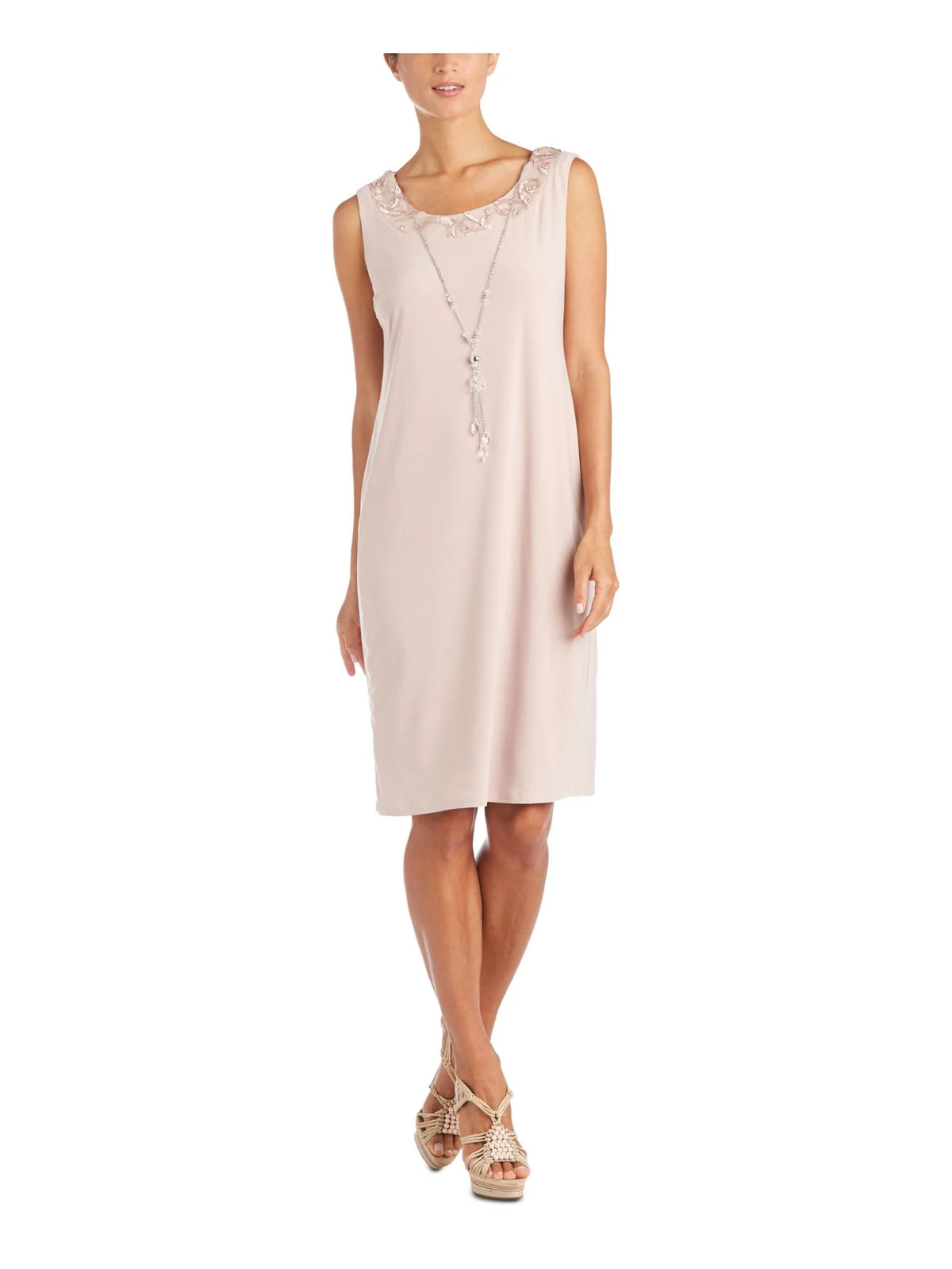 Beige Stretch Sleeveless Round Neck Sheath Dress 12 M5239