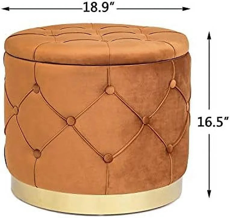 Blue Velvet Round Ottoman with Removable Top X689757