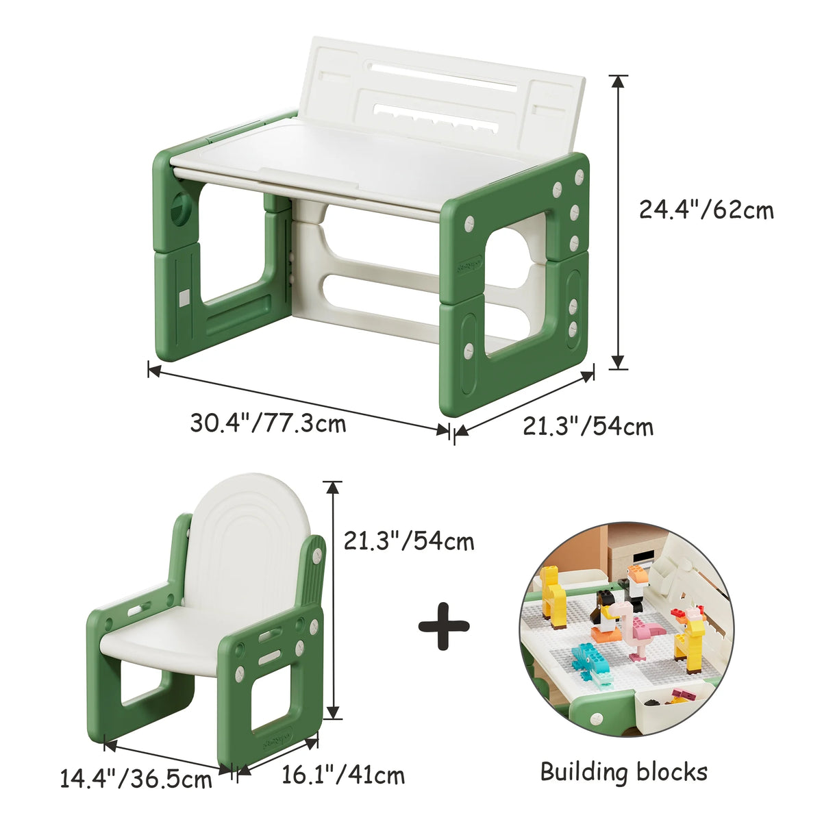 Green 3 in 1 Kids Table and Chair Set with Storage E50729