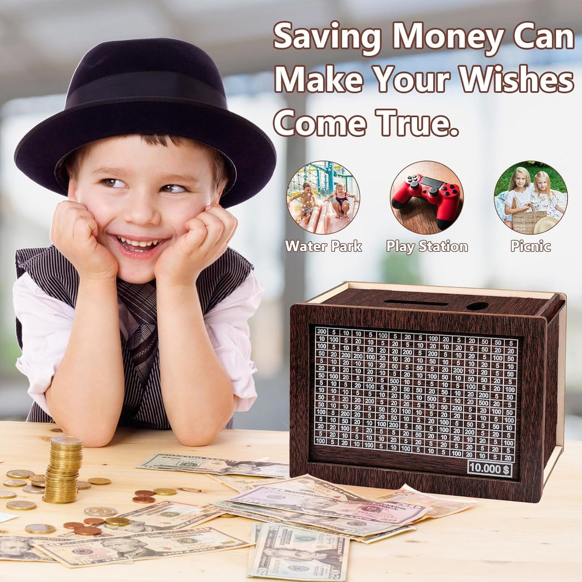Wooden Cash Vault Savings Box with Counter O6342