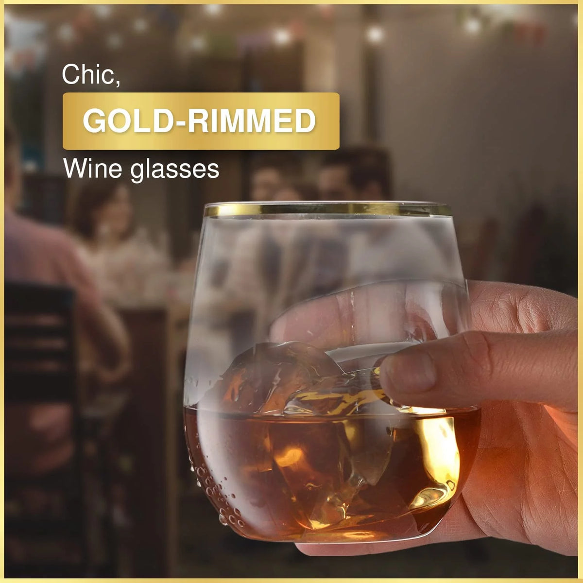 32 Pack Stemless Plastic Wine Glasses 12 oz Gold Rim E278
