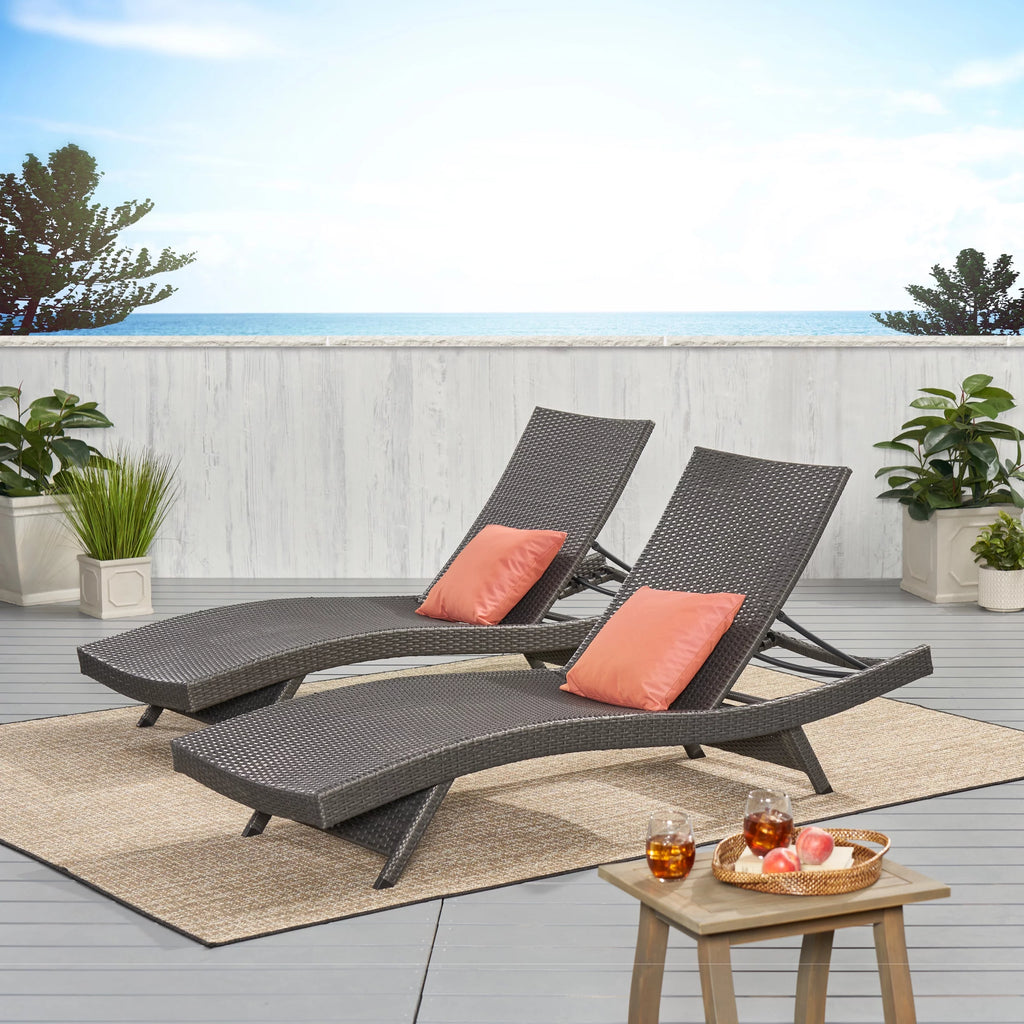 Grey Wicker Adjustable Chaise Lounge Set of 2 F390