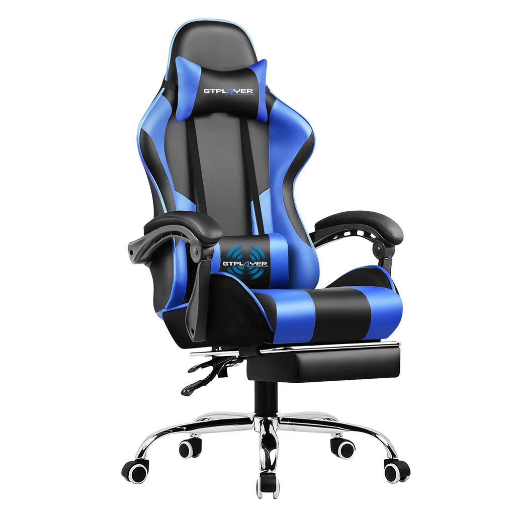 Blue Faux Leather Gaming Chair with Footrest I912728