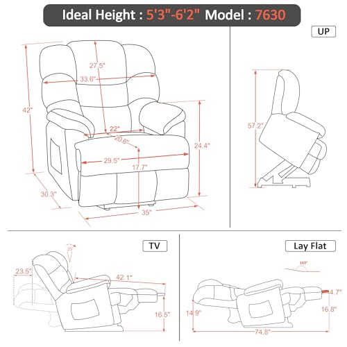 Triple Motor Power Lift Recliner Chair Sofa with Adjustable Headrest, Fabric (Brown) C47400