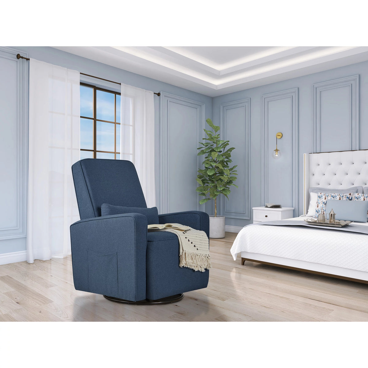 Upholstered Swivel Glider with Lumbar Pillow B403047