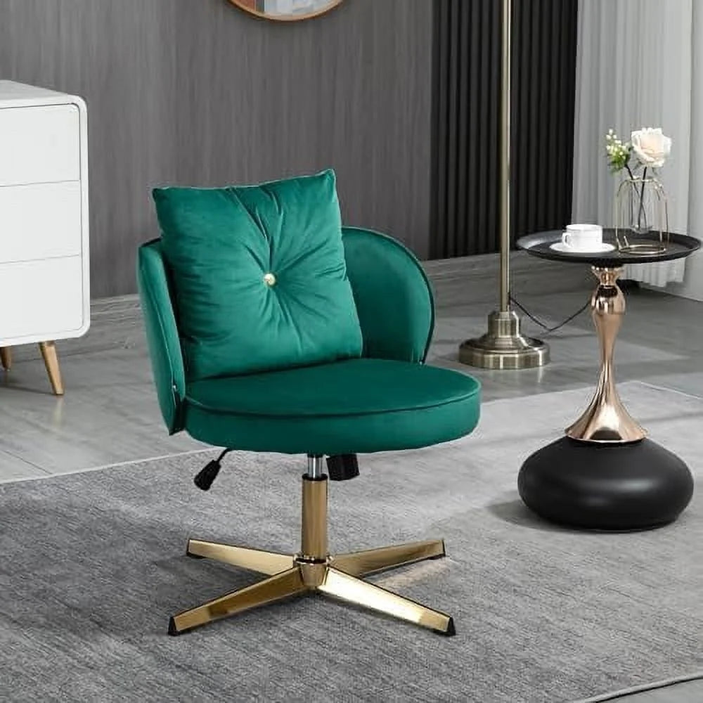Swivel Office Desk Chair no Wheels Adjustable Computer Chair Beige R34608