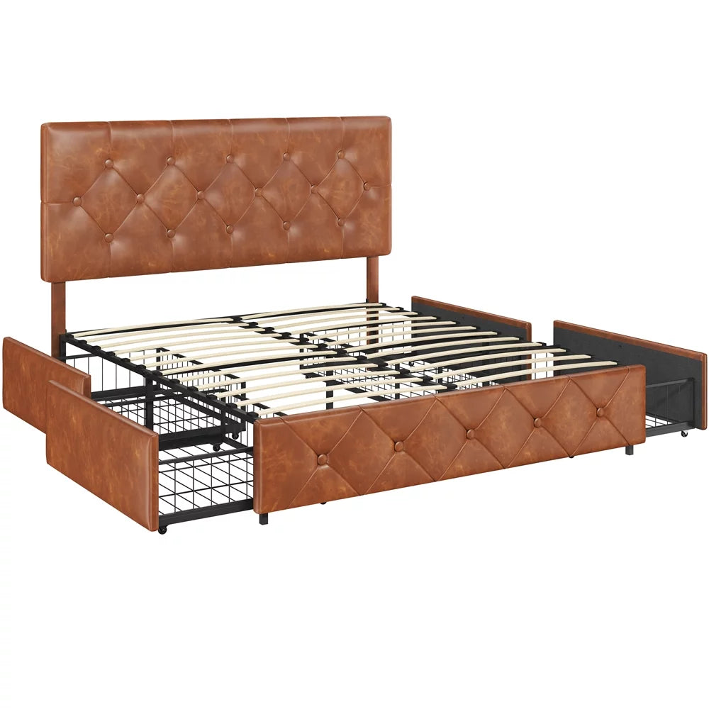 Black Queen Upholstered Platform Bed with Storage W88321