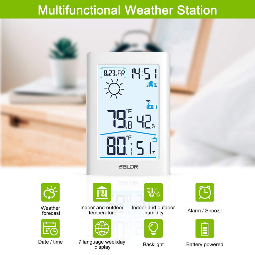 Wireless Indoor Outdoor Thermometer Hygrometer with Remote Sensor W7095