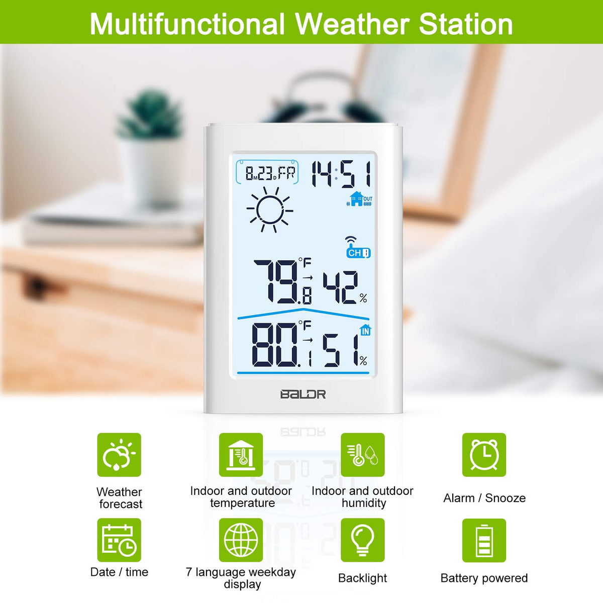 Wireless Indoor Outdoor Thermometer Hygrometer with Remote Sensor W7095