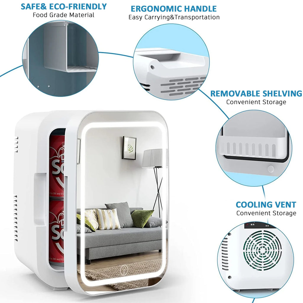 Mini Fridge with LED Mirror Door, White C917131