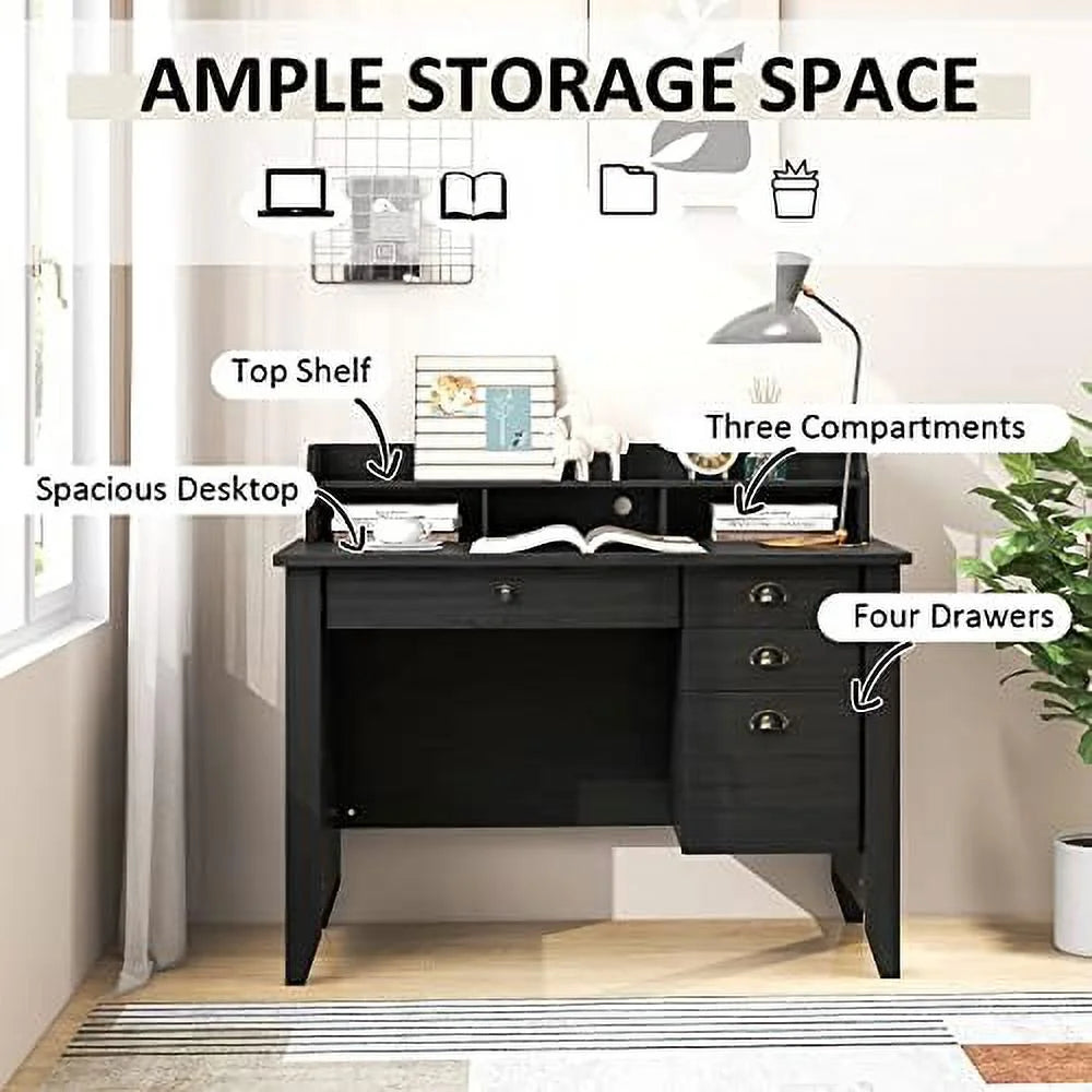 Brown Computer Desk with 4 Drawers and Hutch B59090