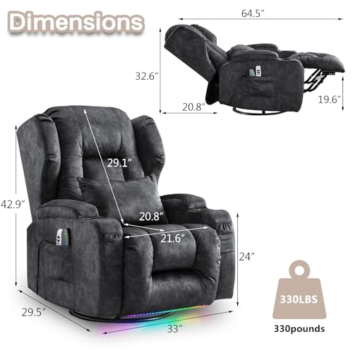 Grey Power Recliner Chair with Massage & Heat W507