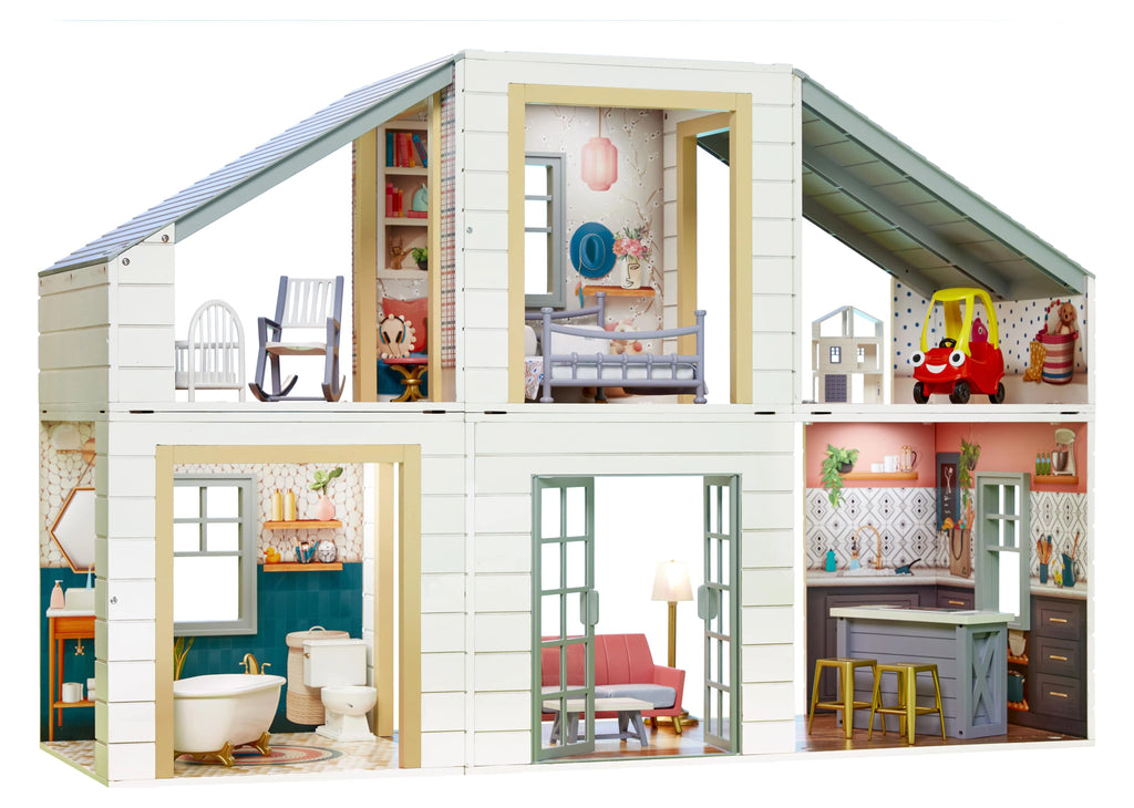 Real Wood Dollhouse with 14 Accessories Y868