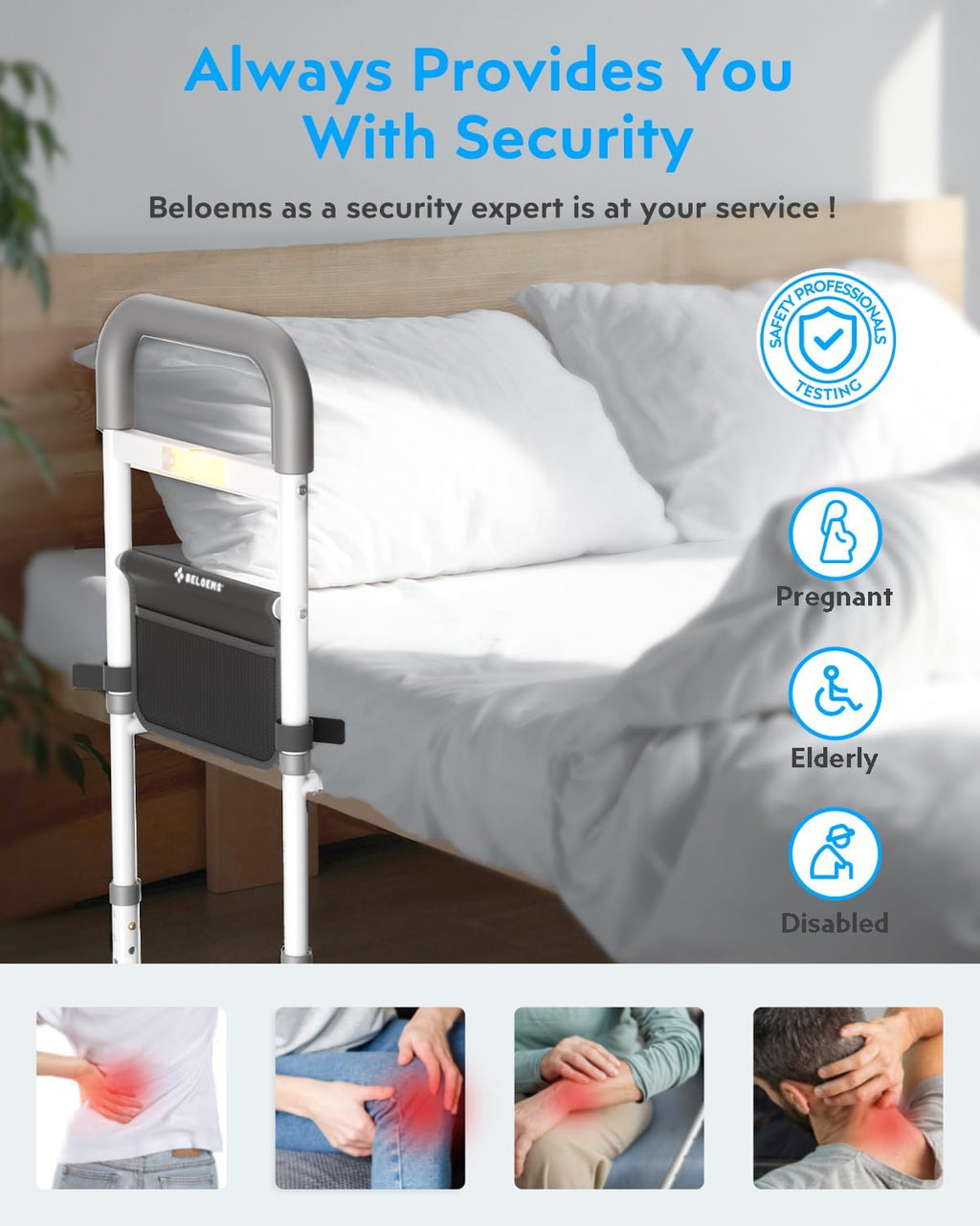 Grey Adjustable Bed Rail with Motion Sensor LED Light D777343